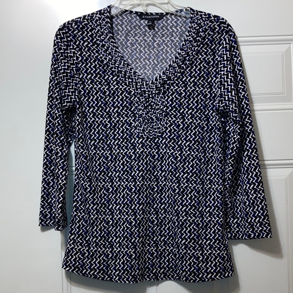 41 Hawthorn Navy and White Zigzag Long Sleeve‎ Top XS